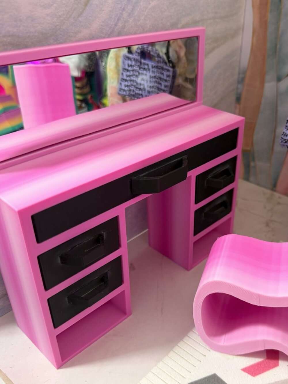 Barbie Vanity Makeup Table with Mirror and Chair | 11.5 Inch Doll Furniture